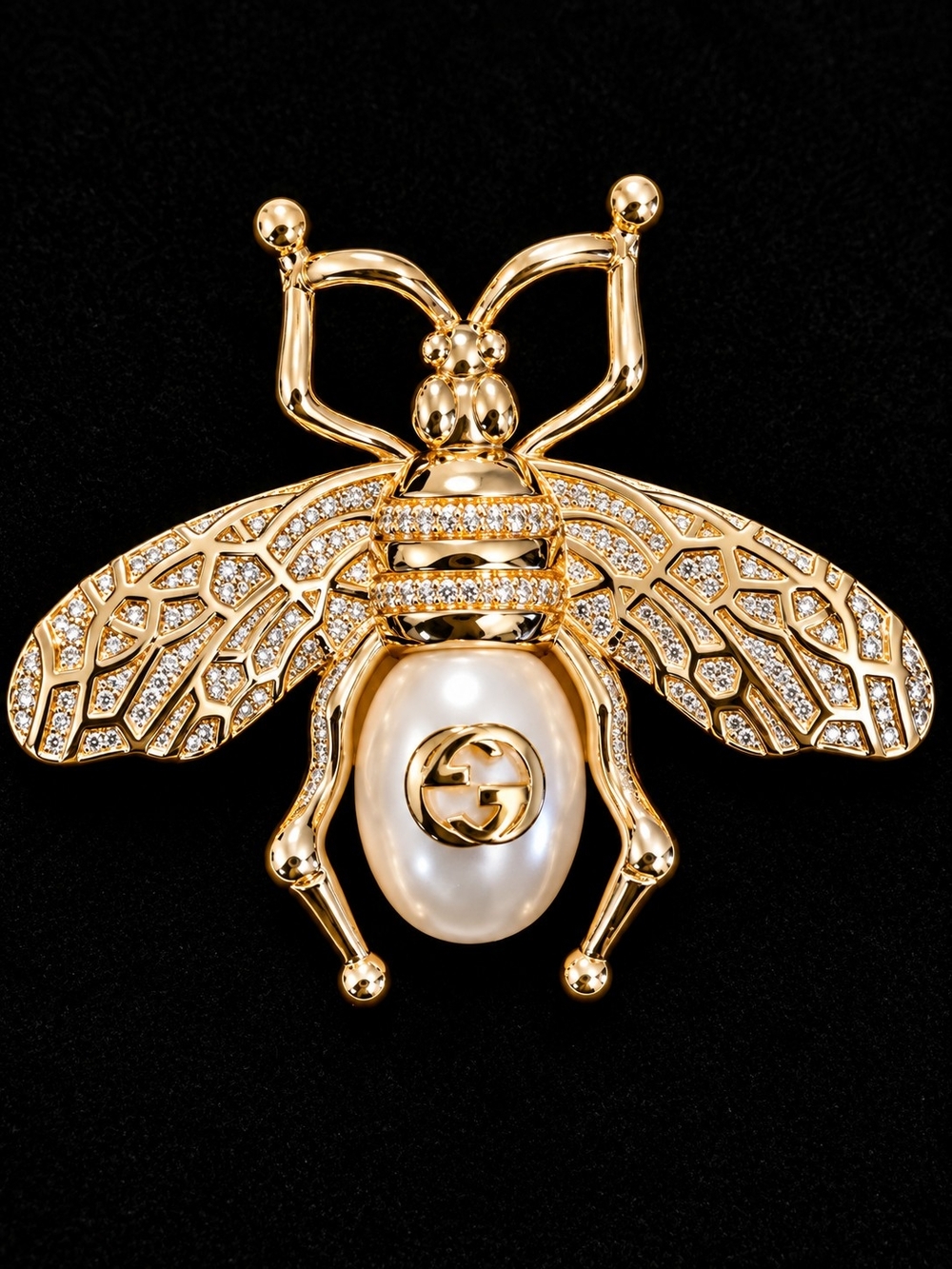 Gucci Gold-Tone Bee Brooch with Pearl Accent